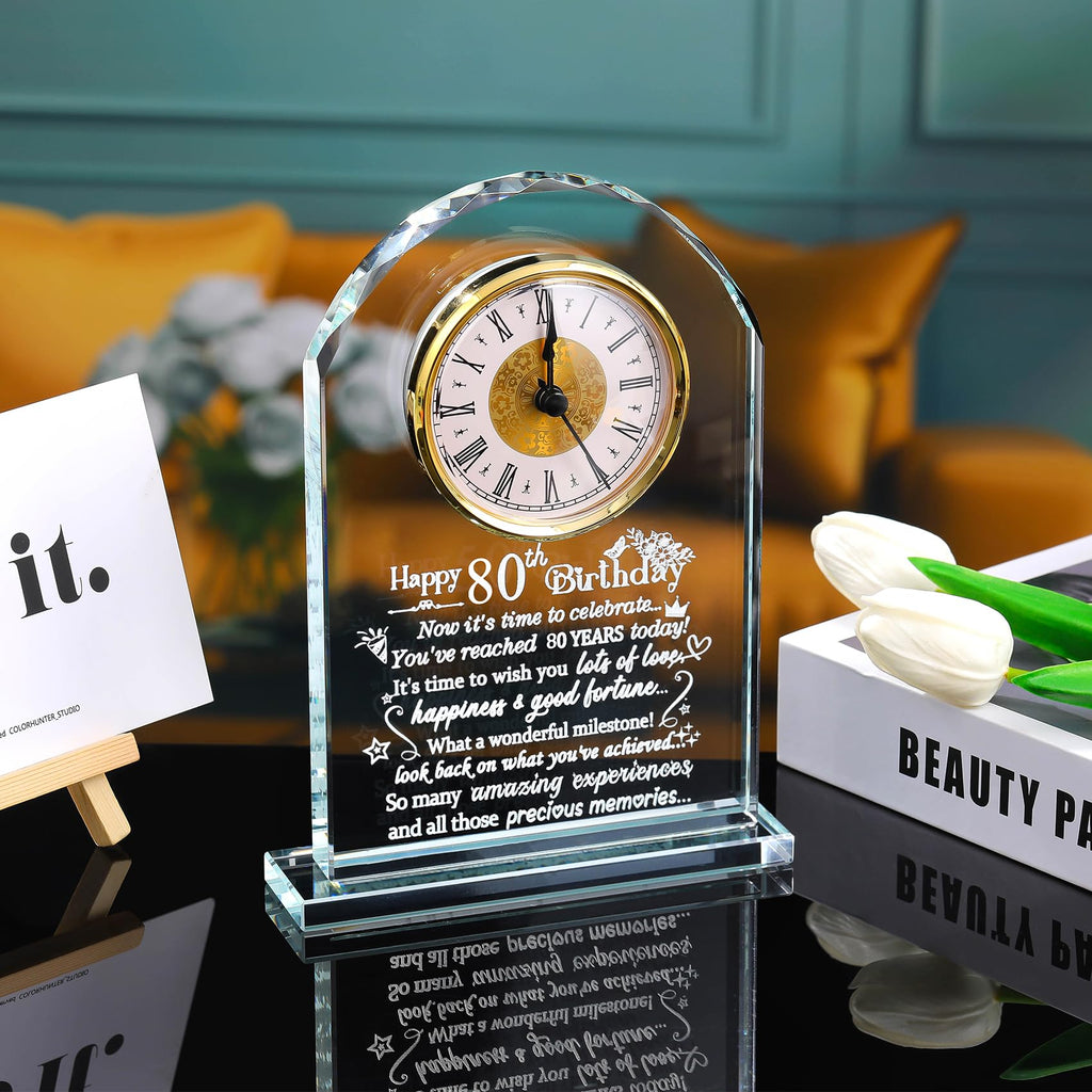 Jolof Store 80th Birthday Glass Keepsake Clock – Milestone Gift for Women