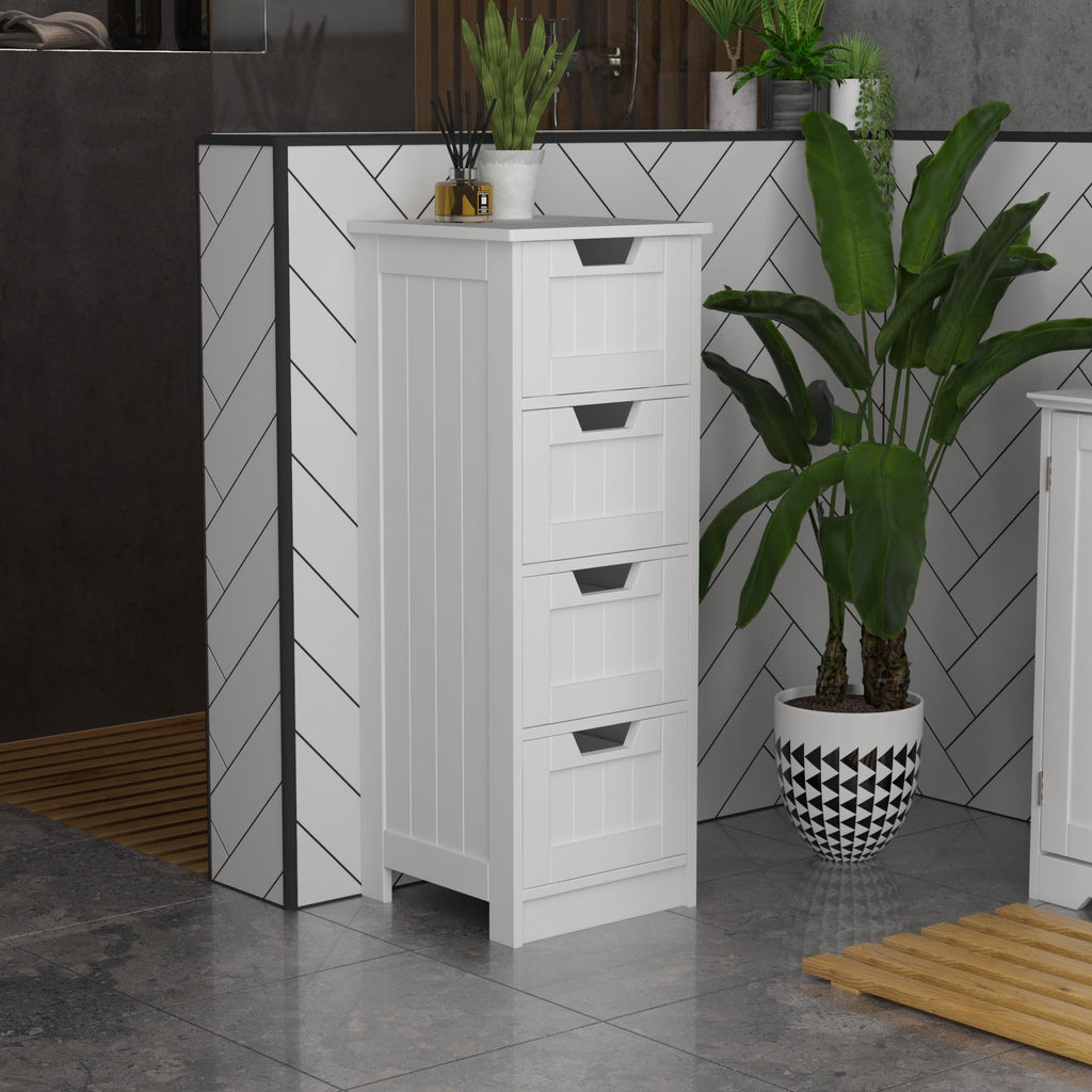Bath Vida 4-Drawer White Bathroom Storage Cabinet – Wood Floor Unit