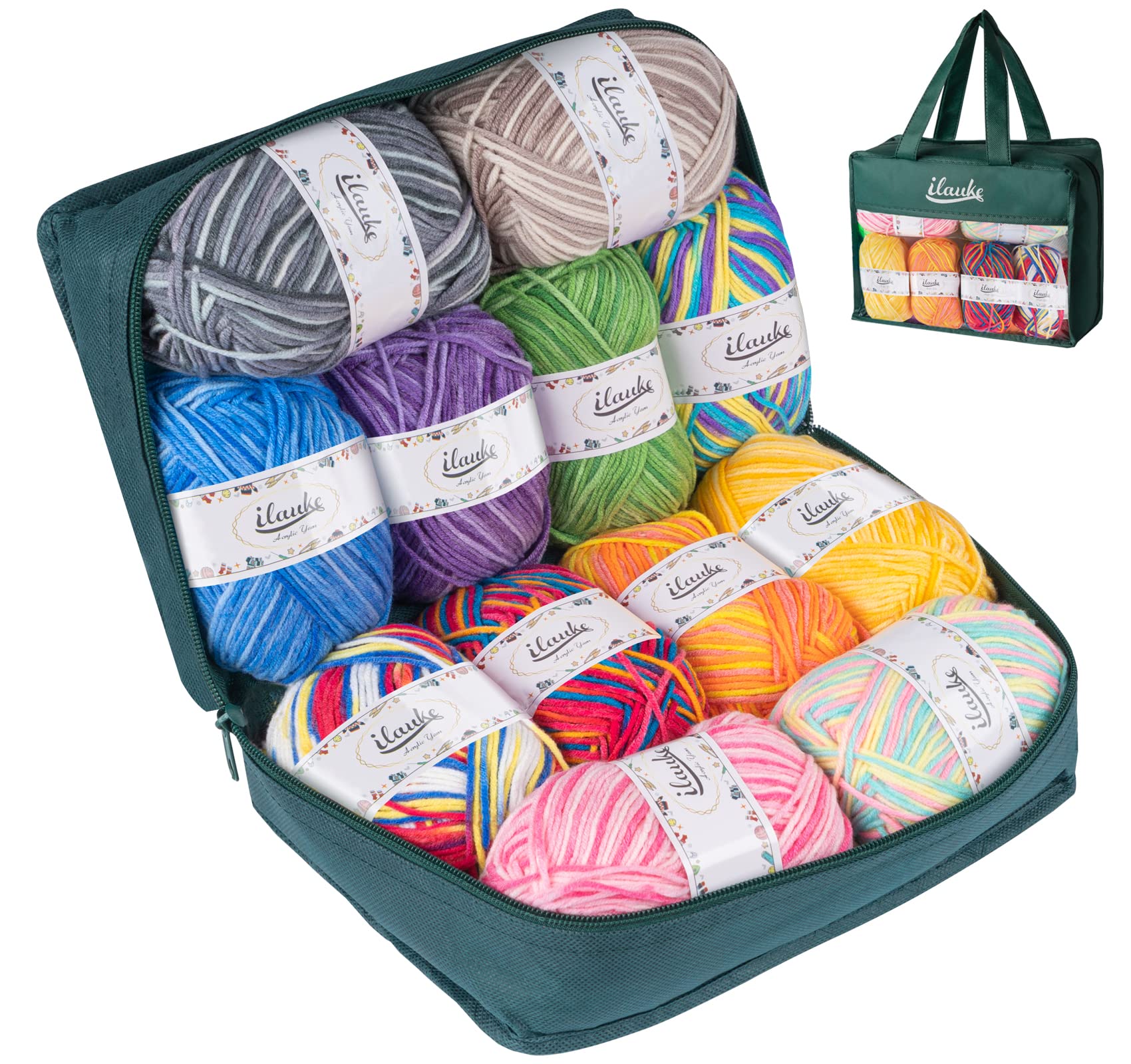 ilauke 12-Pack Acrylic Crochet Yarn – 50g 4-Ply Knitting Wool Set
