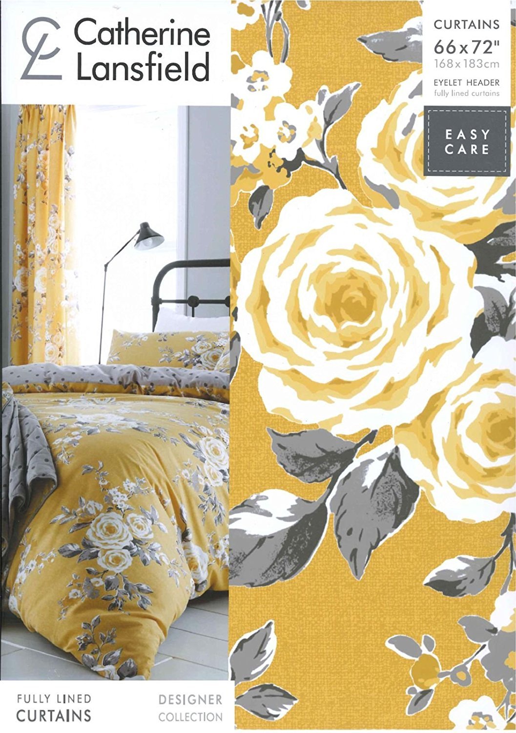 Catherine Lansfield Canterbury Floral Eyelet Curtains – Ochre Yellow