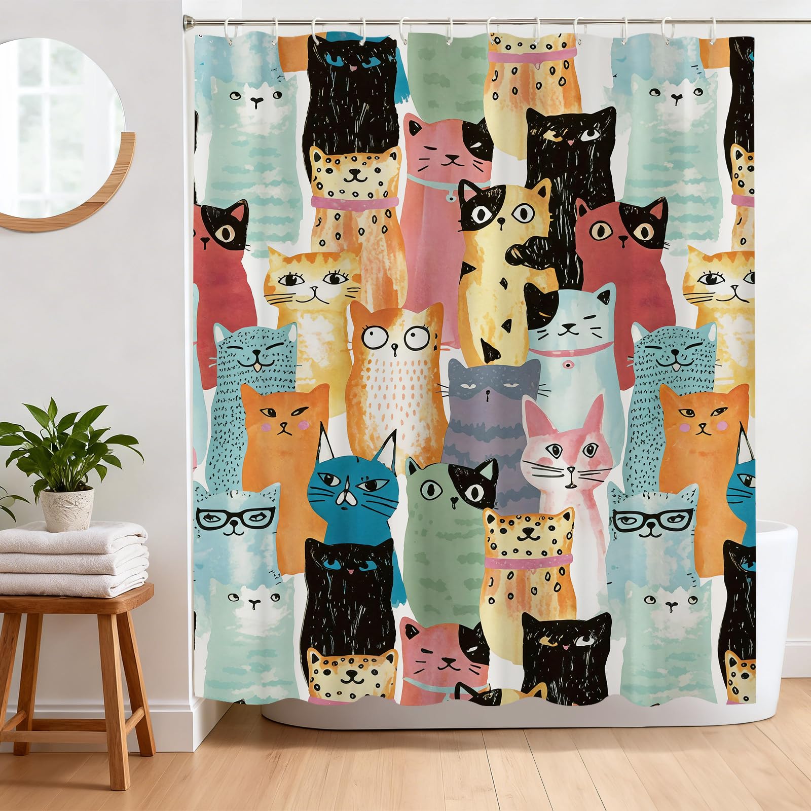 BREASOME Cat Shower Curtain – 180x180cm Waterproof Polyester Fabric