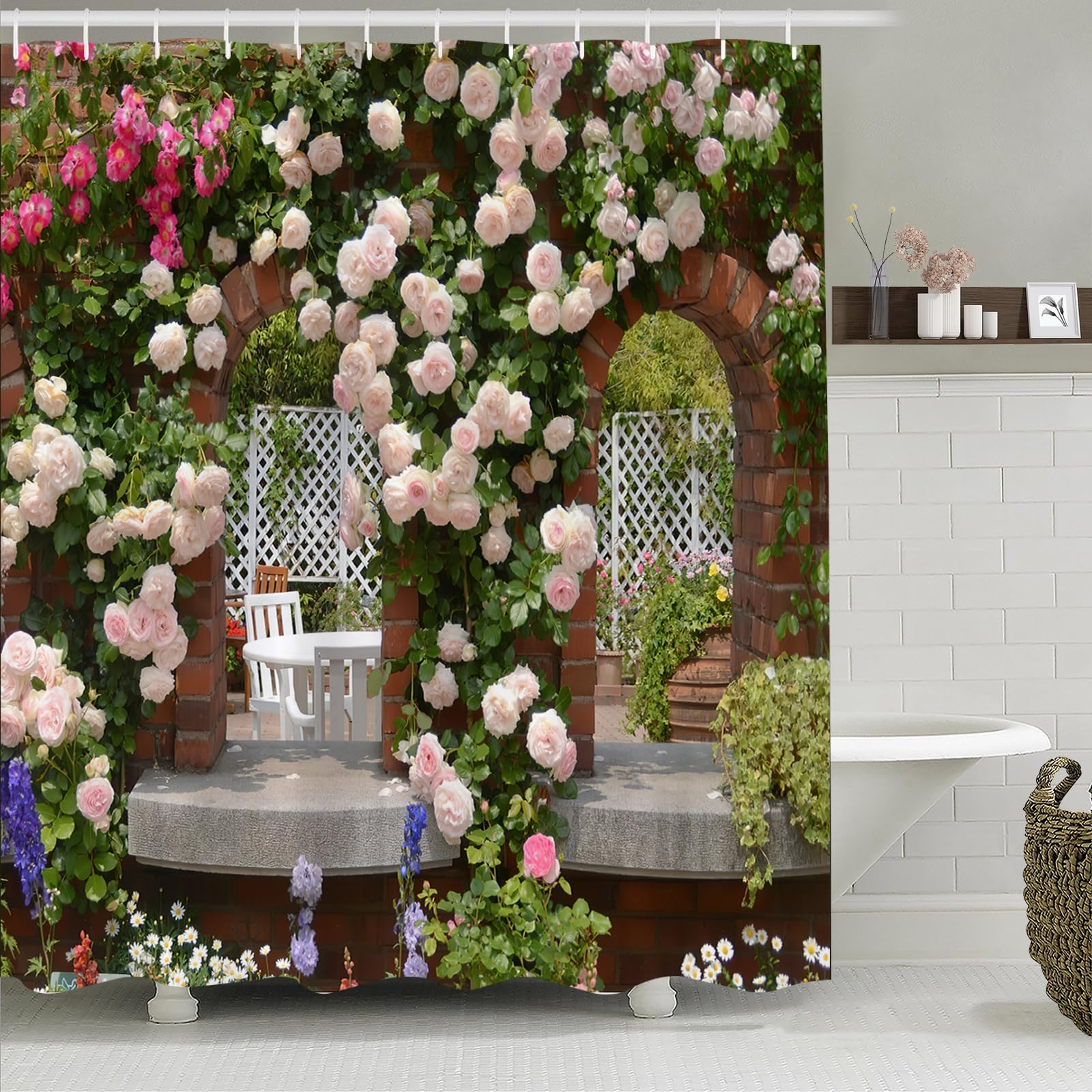 Pink Rose Floral Shower Curtain | Waterproof 3D Polyester