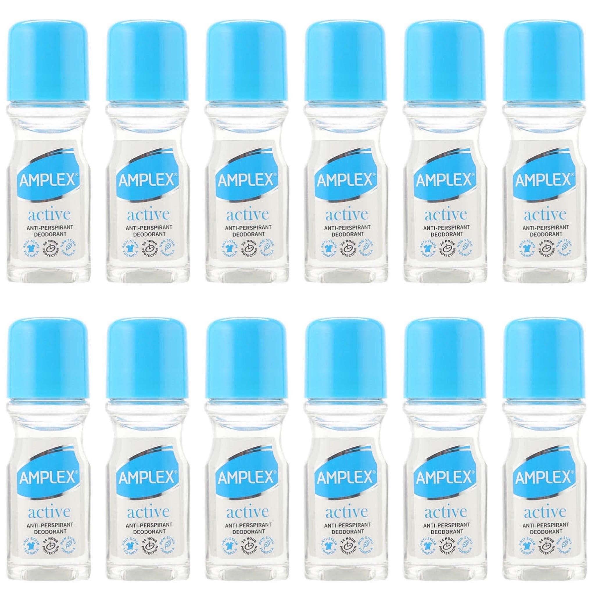 Amplex Active Anti-Perspirant Deodorant Roll-On with Aloe Vera – 12 Pack