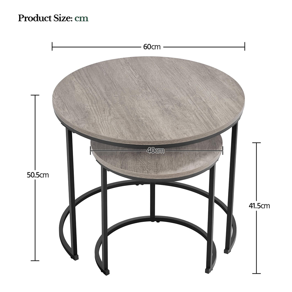 Yaheetech Round Nesting Coffee Tables Set of 2, Grey Wood Effect - image 3