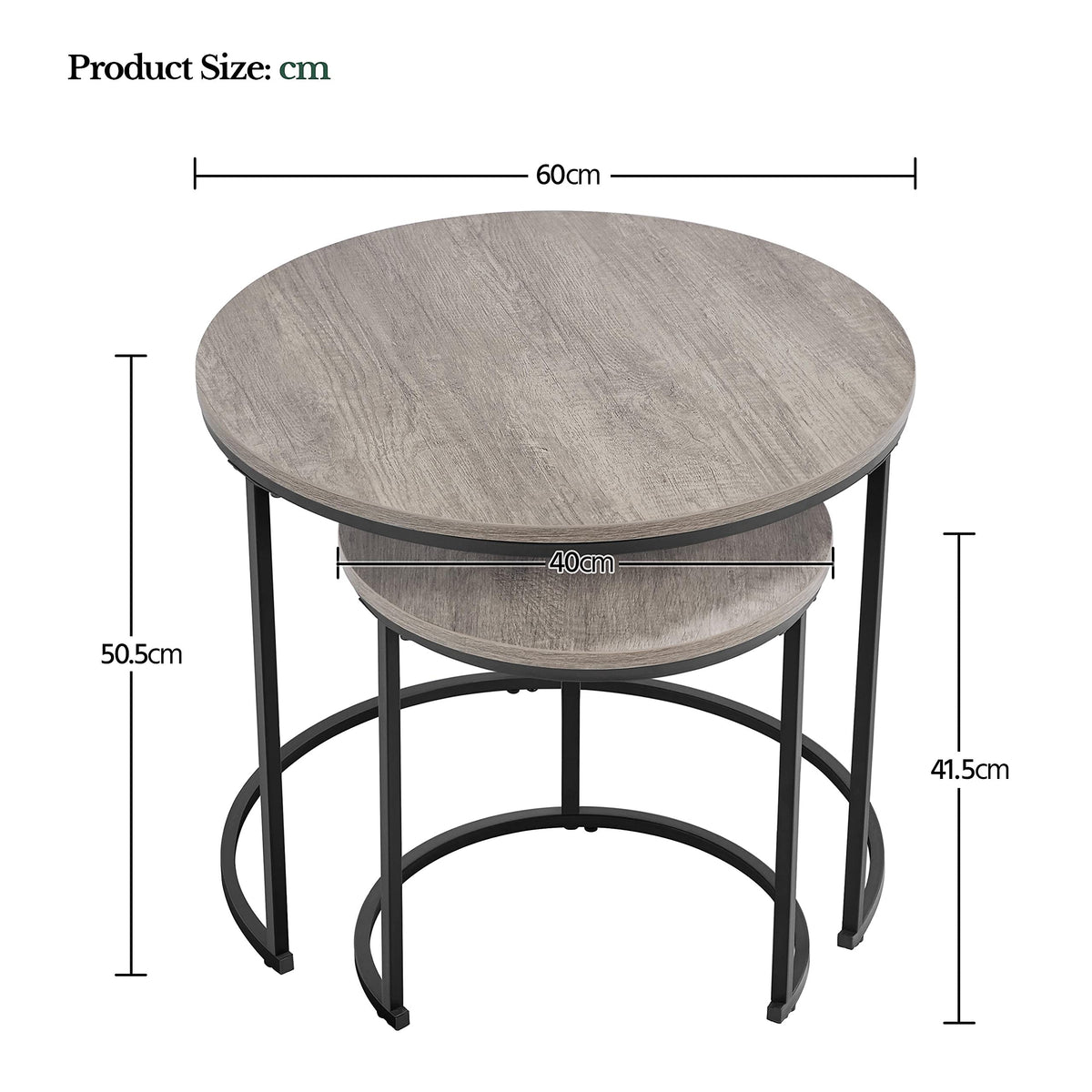 Yaheetech Round Nesting Coffee Tables Set of 2, Grey Wood Effect - image 3