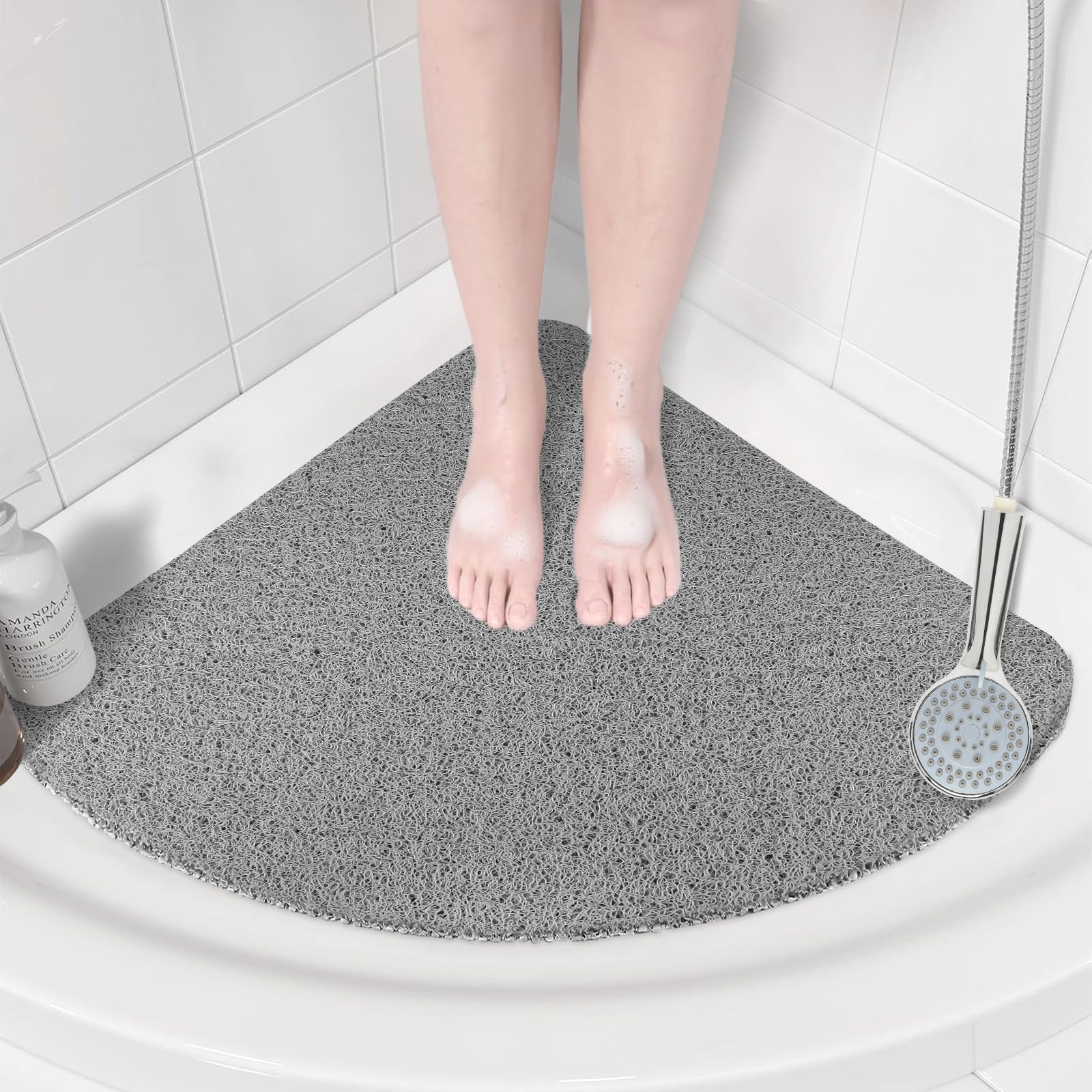 Corner Shower Mat – 60x60cm Grey Loofah Anti-Slip Bath Mat