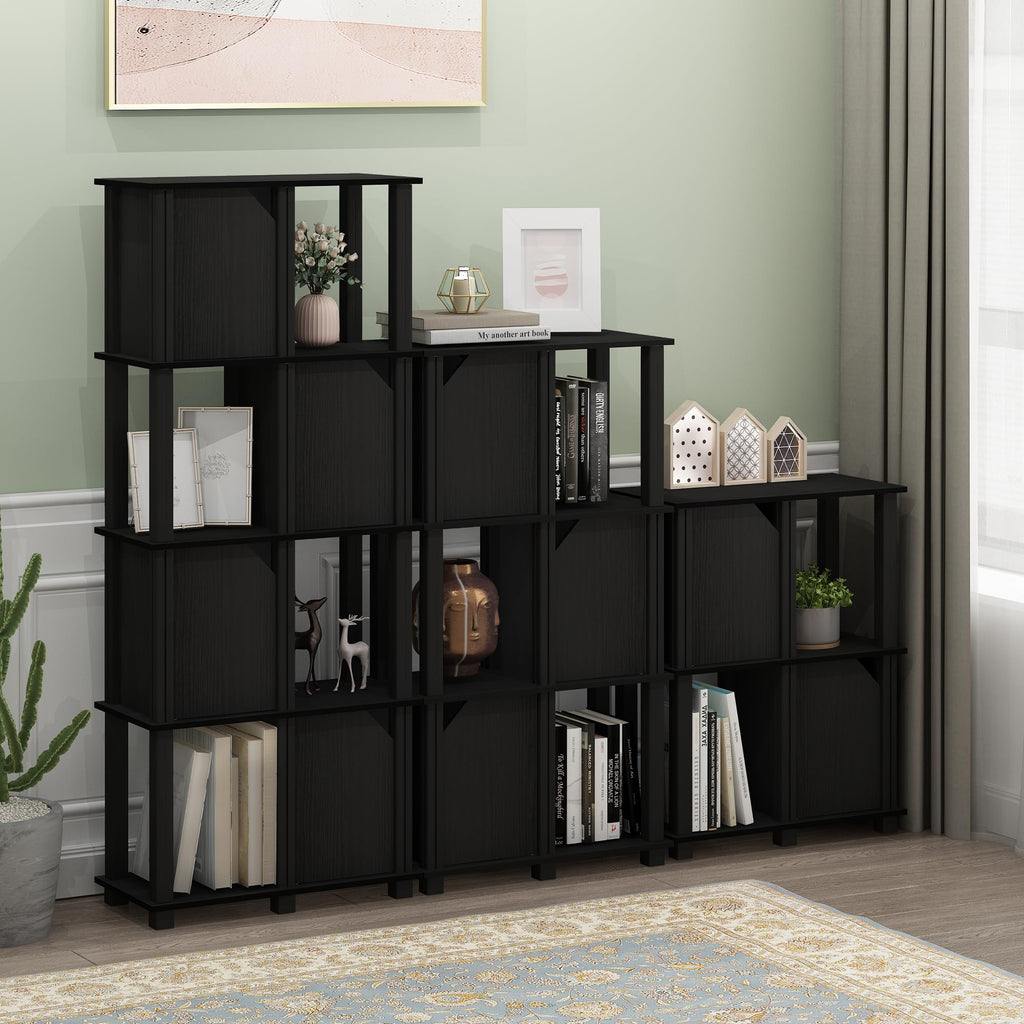 Furinno Brahms 3-Tier Storage Shelf with 2 Doors, Black Oak/Black - image 3