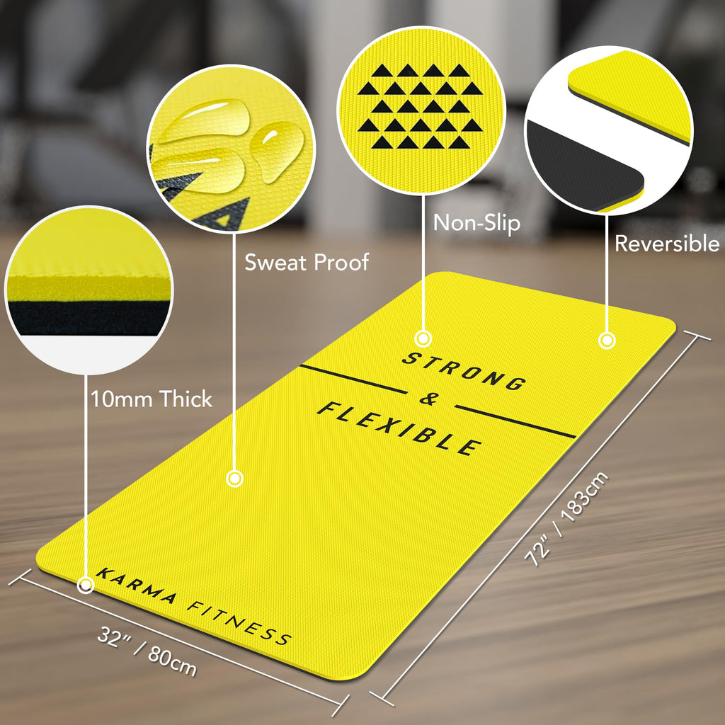Extra Wide TPE Exercise Mat - 10mm Thick Non-Slip Yoga Mat