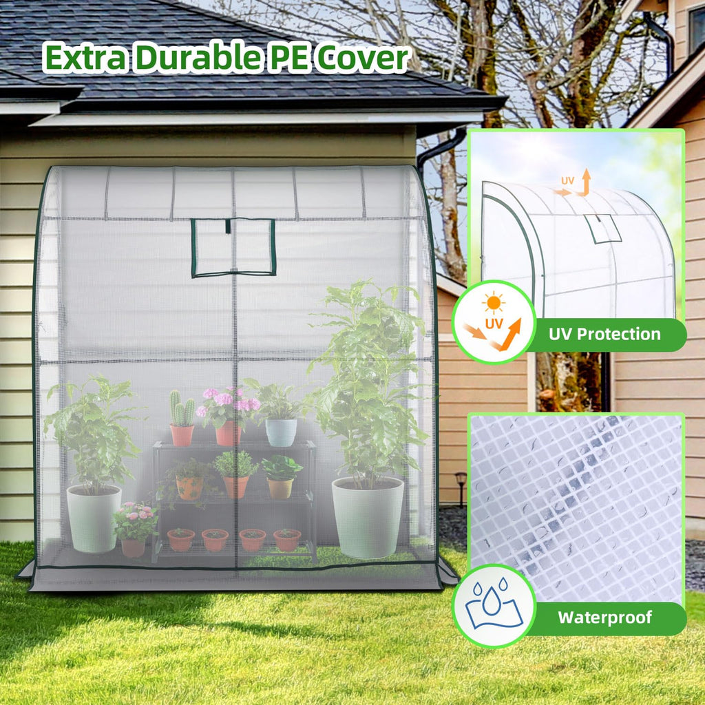 Ohuhu Lean-to Walk-in Greenhouse with 3-Tier Shelving - 200x100x210 cm