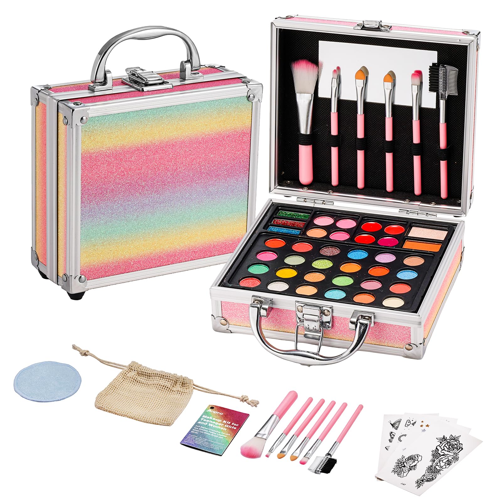 Anpro All-in-One Teen Makeup Starter Kit with Portable Cosmetic Case