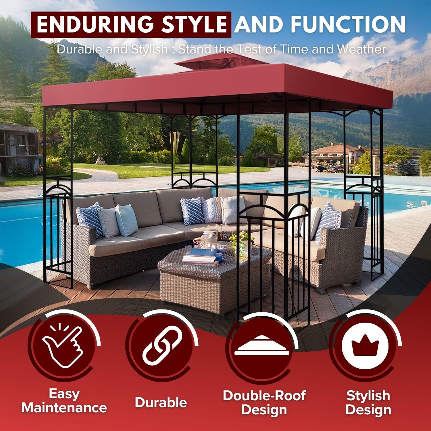 Flexzion 10x10 Gazebo Top Replacement – 2-Tier UV Protected Canopy Cover
