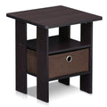 Furinno Andrey Side Table | Nightstand with Storage Bin - Dark Walnut