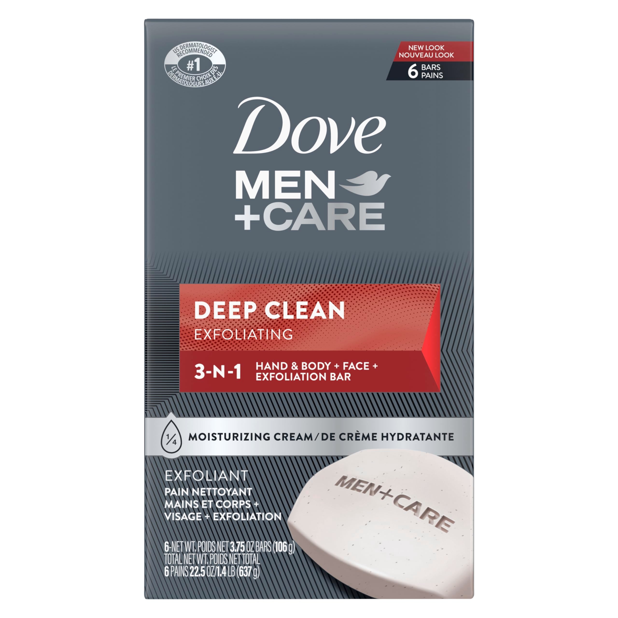 Dove Men+Care Deep Clean Body and Face Bar - Moisturizing Soap, 6 Bars