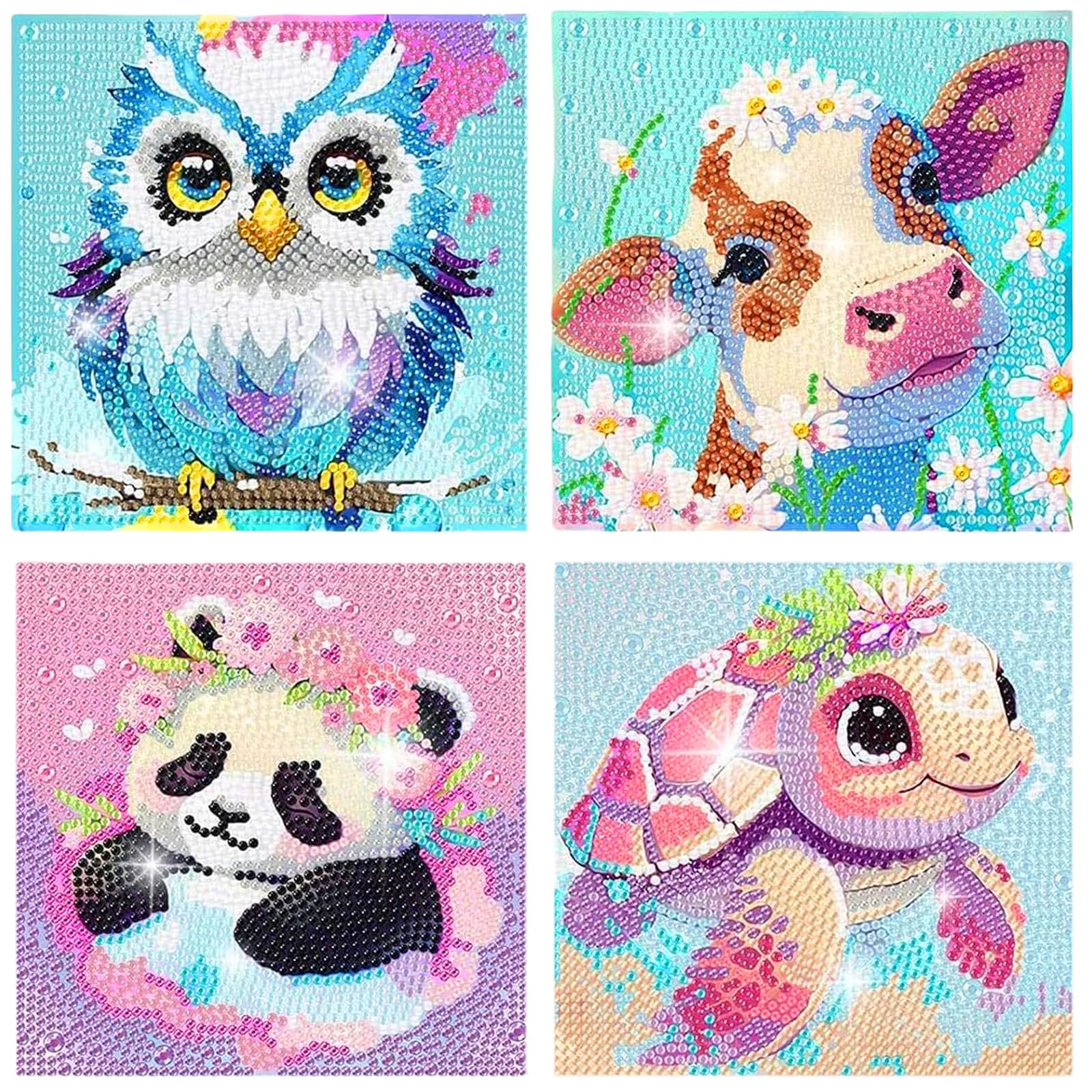 Jolof Store 4-Pack Diamond Art Kit for Kids - Animal Mosaic Gem Painting