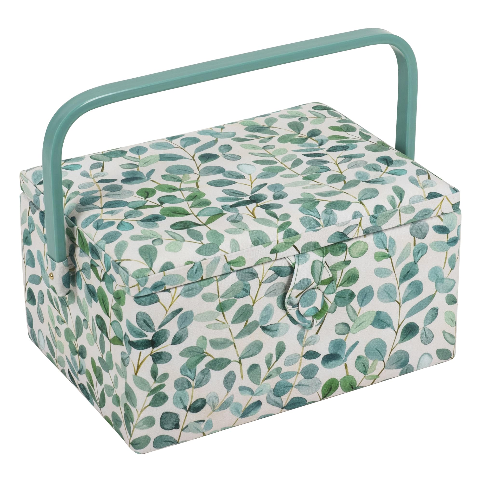 Hobby Gift Eucalyptus Medium Sewing Box with Tray and Pin Cushion