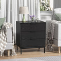 Yvsevnr Black Wooden Bedside Table | 3-Drawer Modern Nightstand with Metal Legs