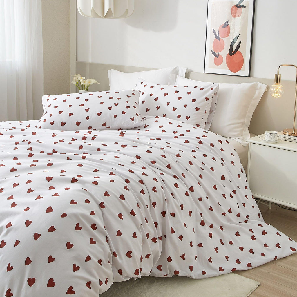 Jolof Store Red Heart King Duvet Cover Set | 100% Cotton 3pc Bedding