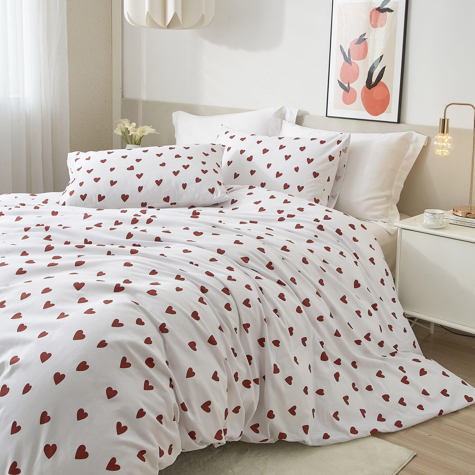 Jolof Store Red Heart King Duvet Cover Set | 100% Cotton 3pc Bedding