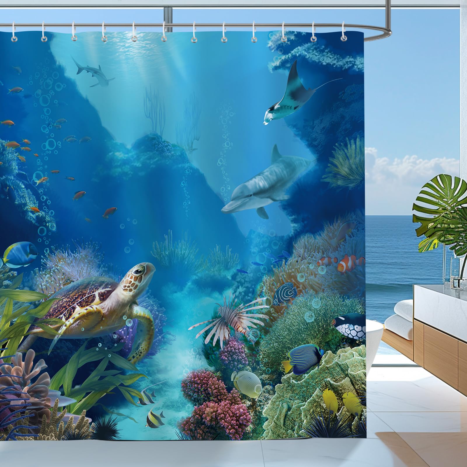 Bonhause Underwater World Shower Curtain | Waterproof Ocean Bath Decor