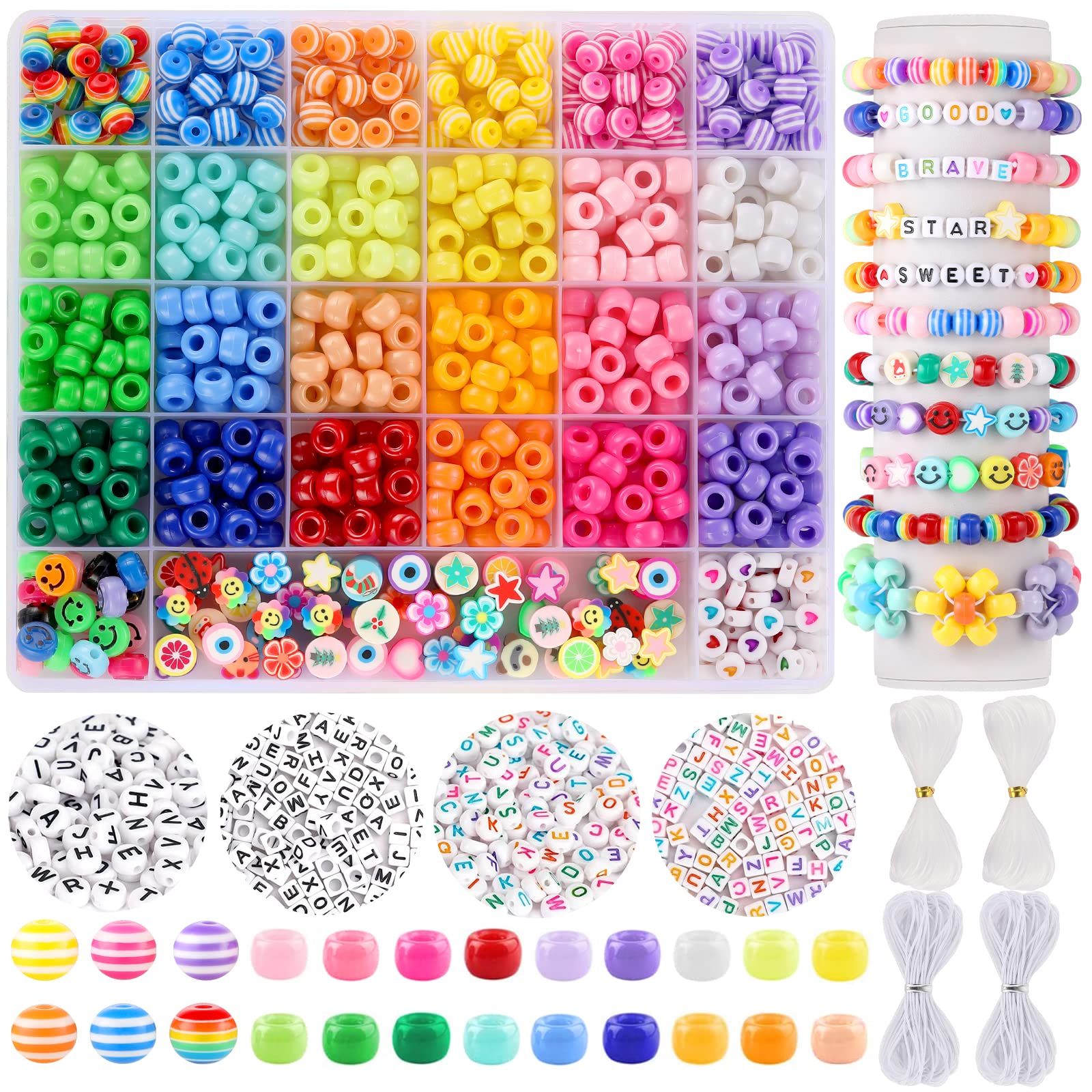 Funtopia 1170+ Pcs Pony Beads Bracelet Making Kit – DIY Jewelry Craft Set