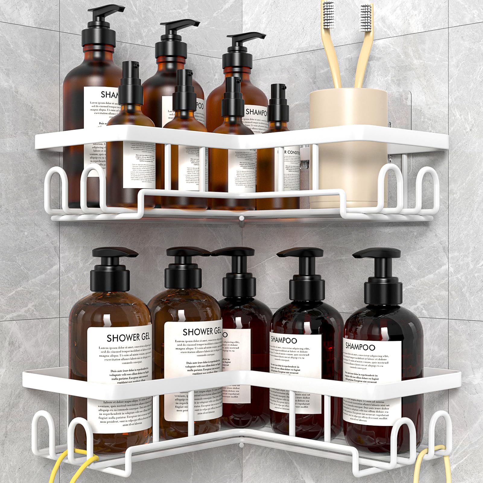 Jolof Store Corner Shower Caddy – Rustproof L-Shaped Shelf, 2-Pack White