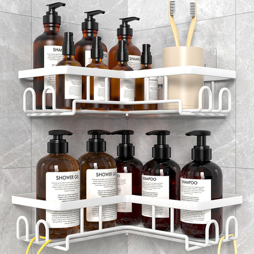 Jolof Store Corner Shower Caddy – Rustproof L-Shaped Shelf, 2-Pack White