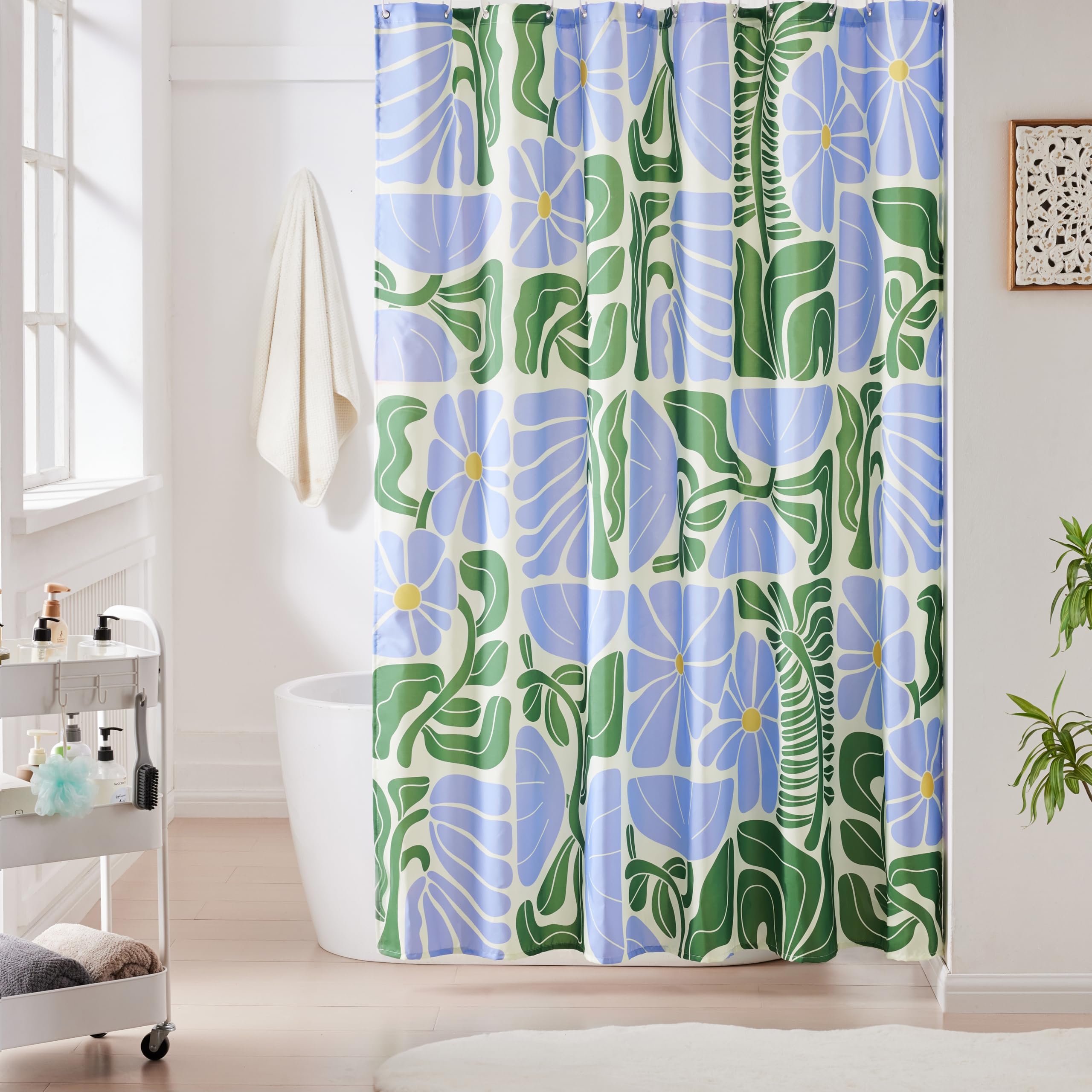 Mid Century Modern Boho Floral Shower Curtain – 72x72