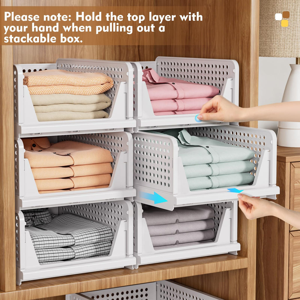 SNSLXH 5 Pack Wardrobe Storage Organiser | Stackable Plastic Closet Drawers