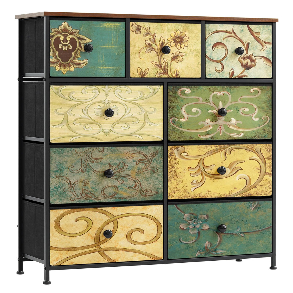 LYNCOHOME 9-Drawer Fabric Chest of Drawers | Modern Storage Organizer Unit