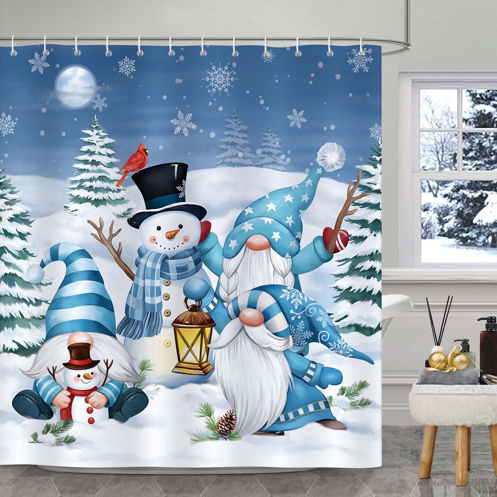 Christmas Gnomes Shower Curtain | Waterproof Winter Decor
