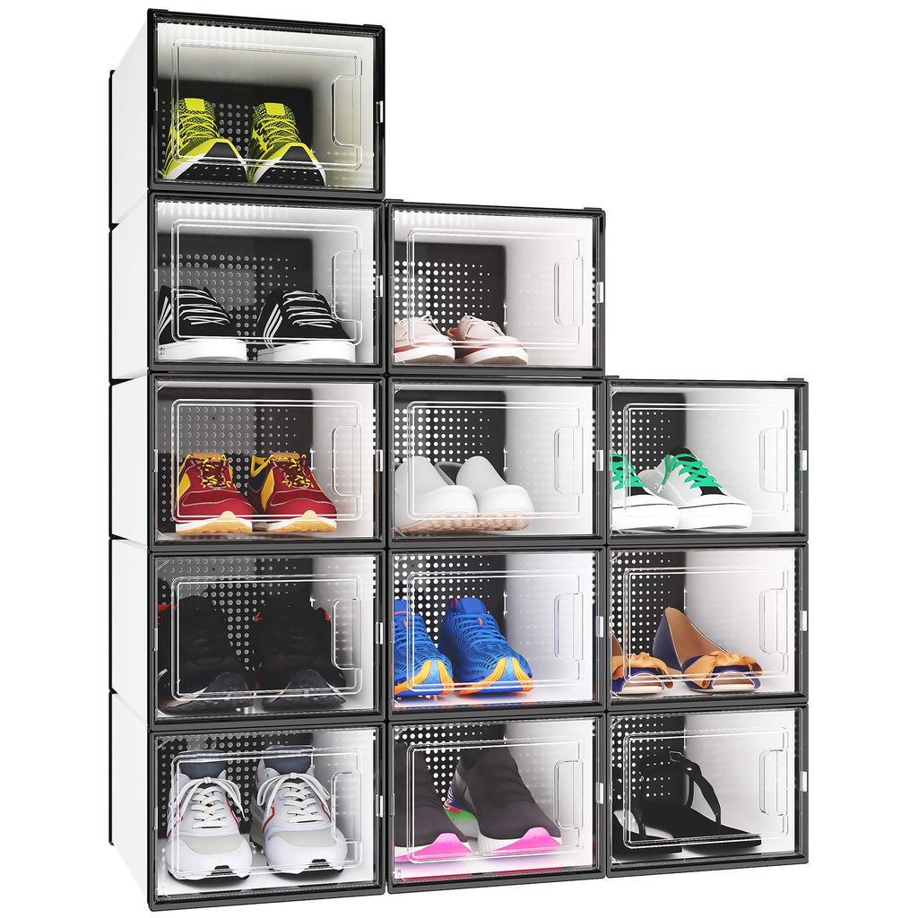 YITAHOME Stackable Shoe Box - 12 Pack Plastic Storage for UK Size 11