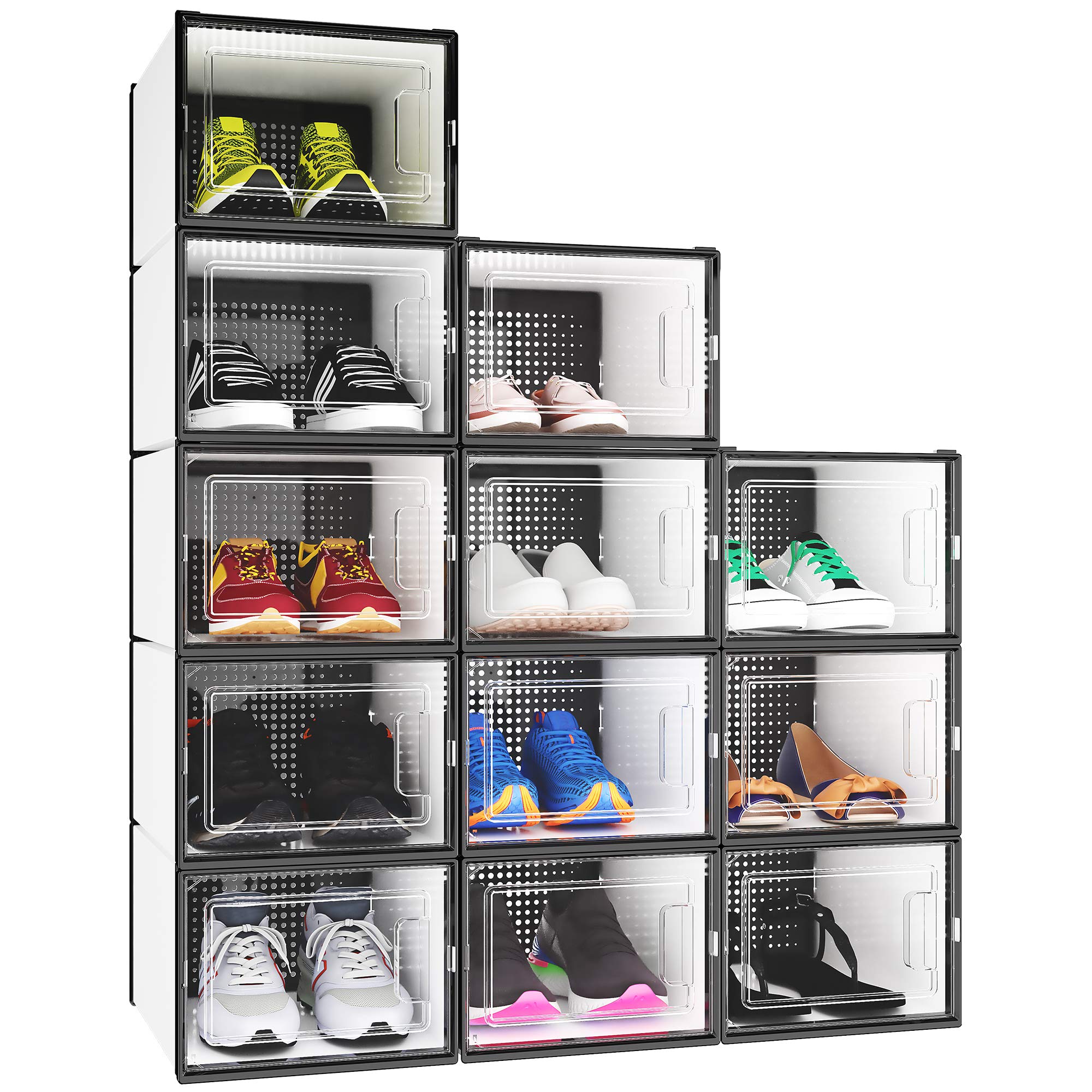 YITAHOME Stackable Shoe Box - 12 Pack Plastic Storage for UK Size 11