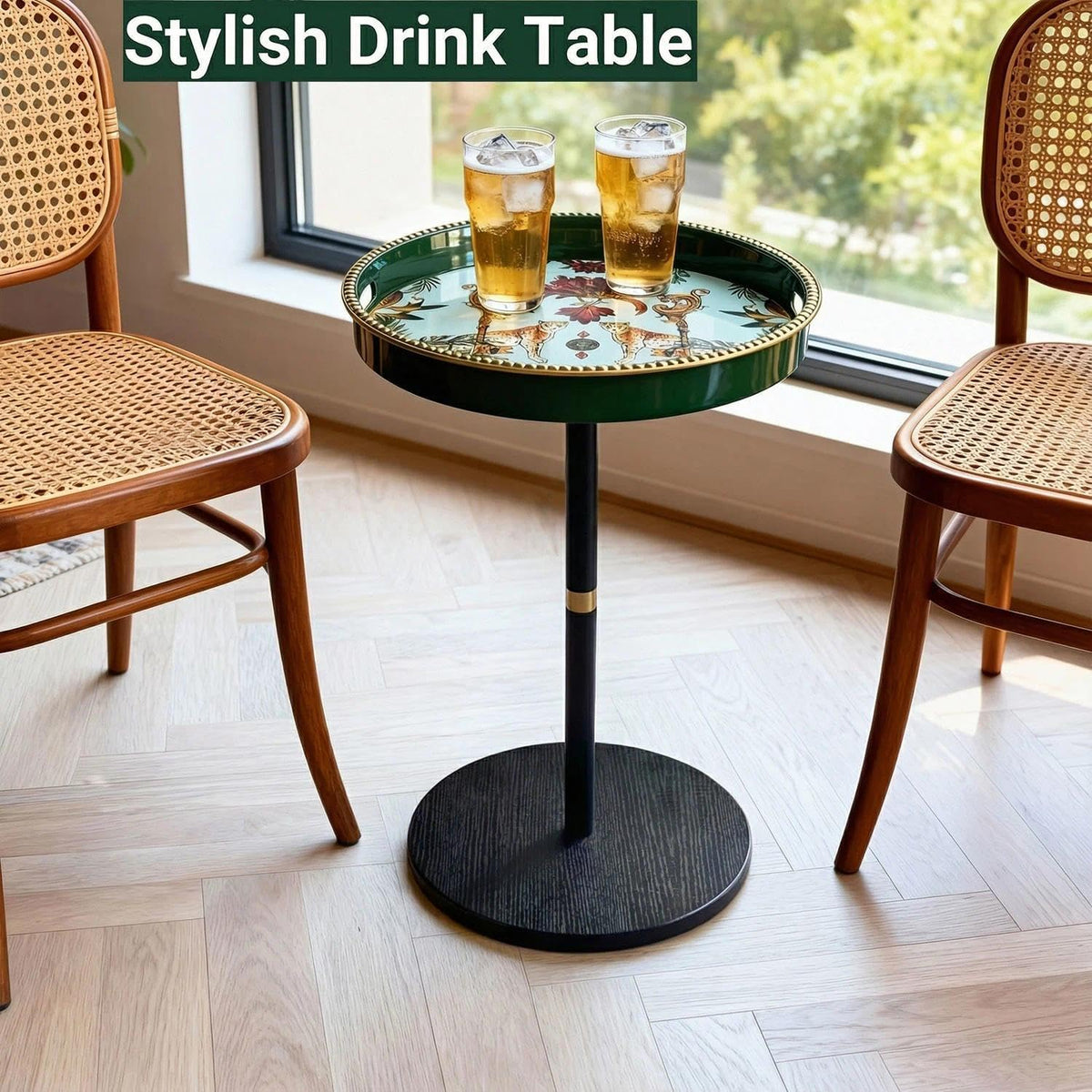 Simmer Stone Boho Round Side Table With Tray Top, Pedestal Drink Table for Small Spaces, Aesthetic Accent Nightstand for Living Room, Corners - image 4