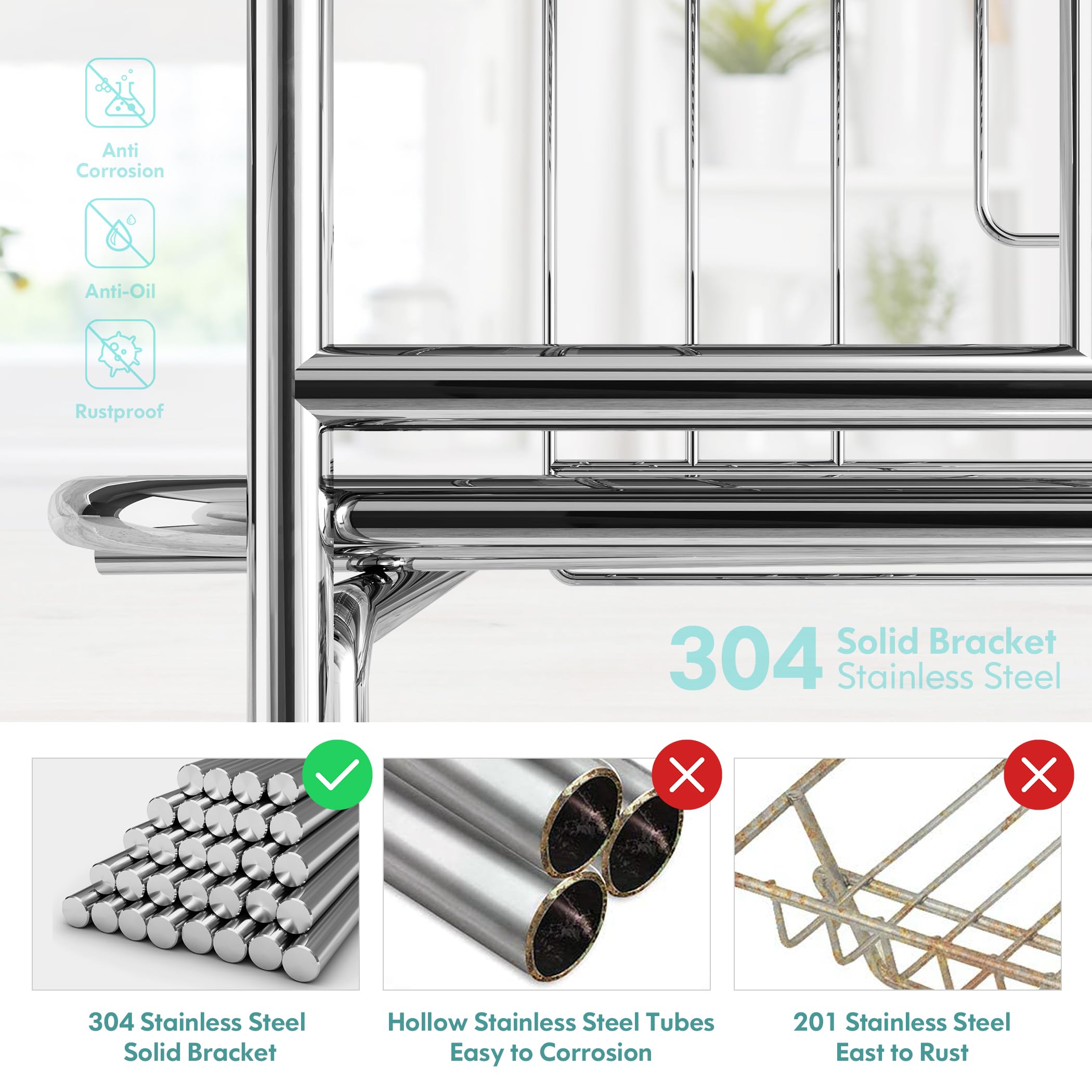 Romision 2-Tier Dish Drying Rack | 304 Stainless Steel with Swivel Spout