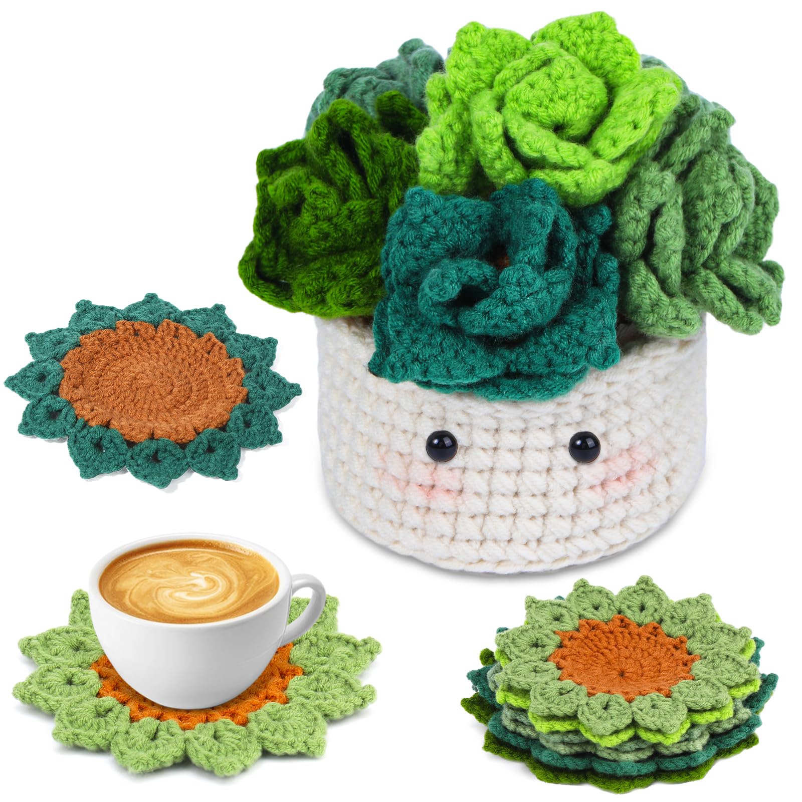 ENCHOL Crochet Kit for Beginners – Potted Plant Coasters with Video Tutorials