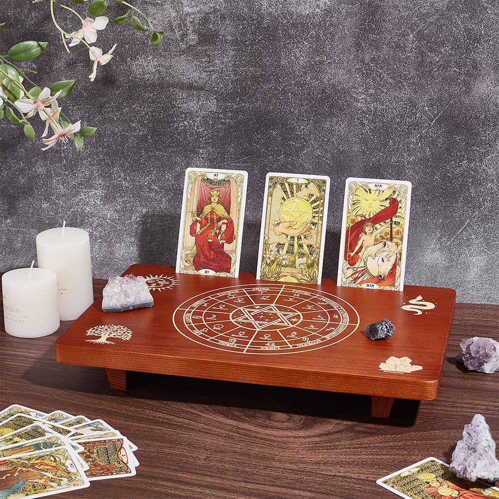 UNICRAFTALE Altar Tables Wooden Small Altar Table 20.3x30.5cm Saddle Brown Meditation Tables Engraved The Twelve Zodiac Rings Tree of Life Pattrns on - image 2