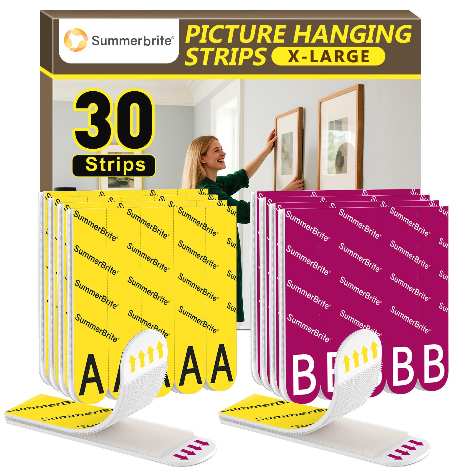 Summerbrite Heavy Duty Picture Hanging Strips | Damage Free XL, 15 Pairs