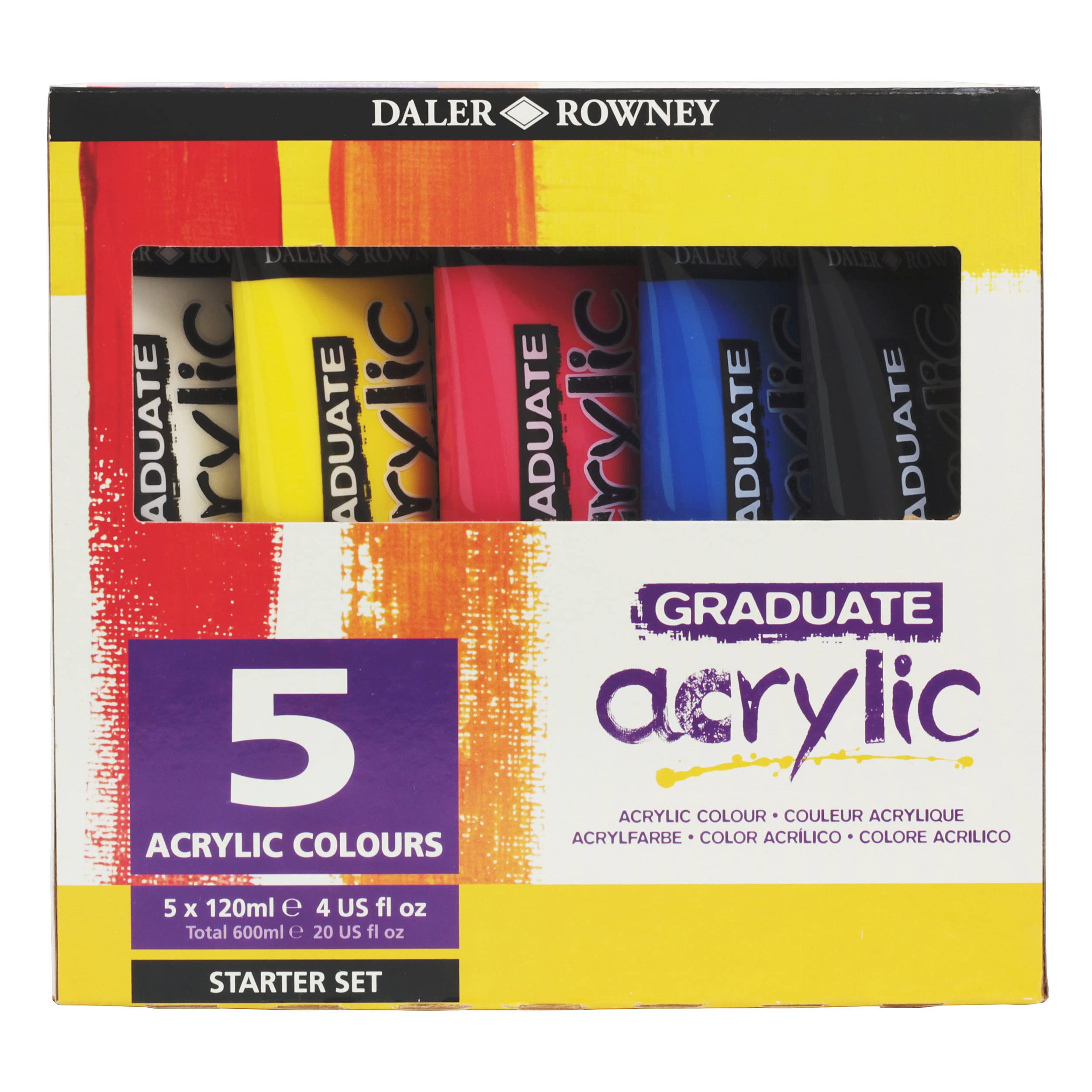 Daler-Rowney Graduate Acrylic Paint Set - 5 Assorted 120ml Colours