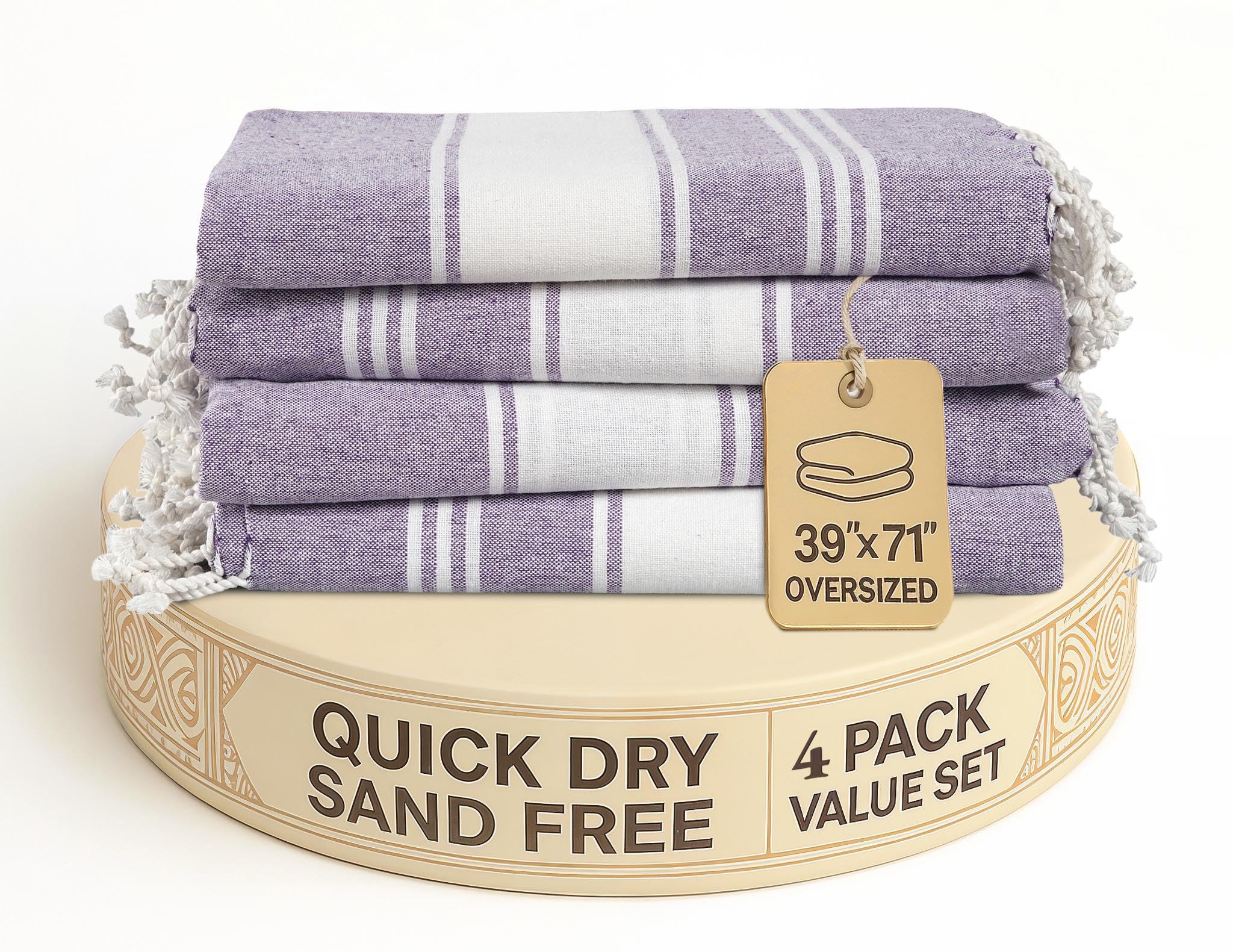 Lane Linen Sand-Free Turkish Beach Towels - 4 Pack Oversized Quick-Dry