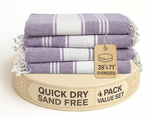 Lane Linen Sand-Free Turkish Beach Towels - 4 Pack Oversized Quick-Dry