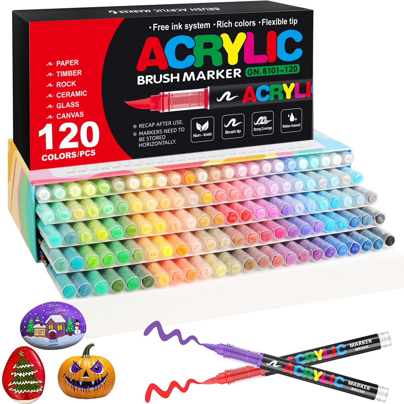 Gelanty 120 Colors Acrylic Paint Pens | Flexible Brush Tip Markers