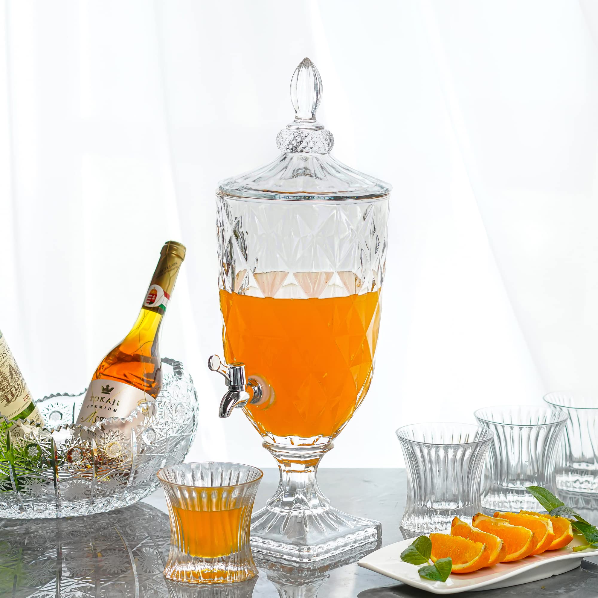0.8 Gallon Glass Drink Dispenser | Diamond Pattern Beverage Server
