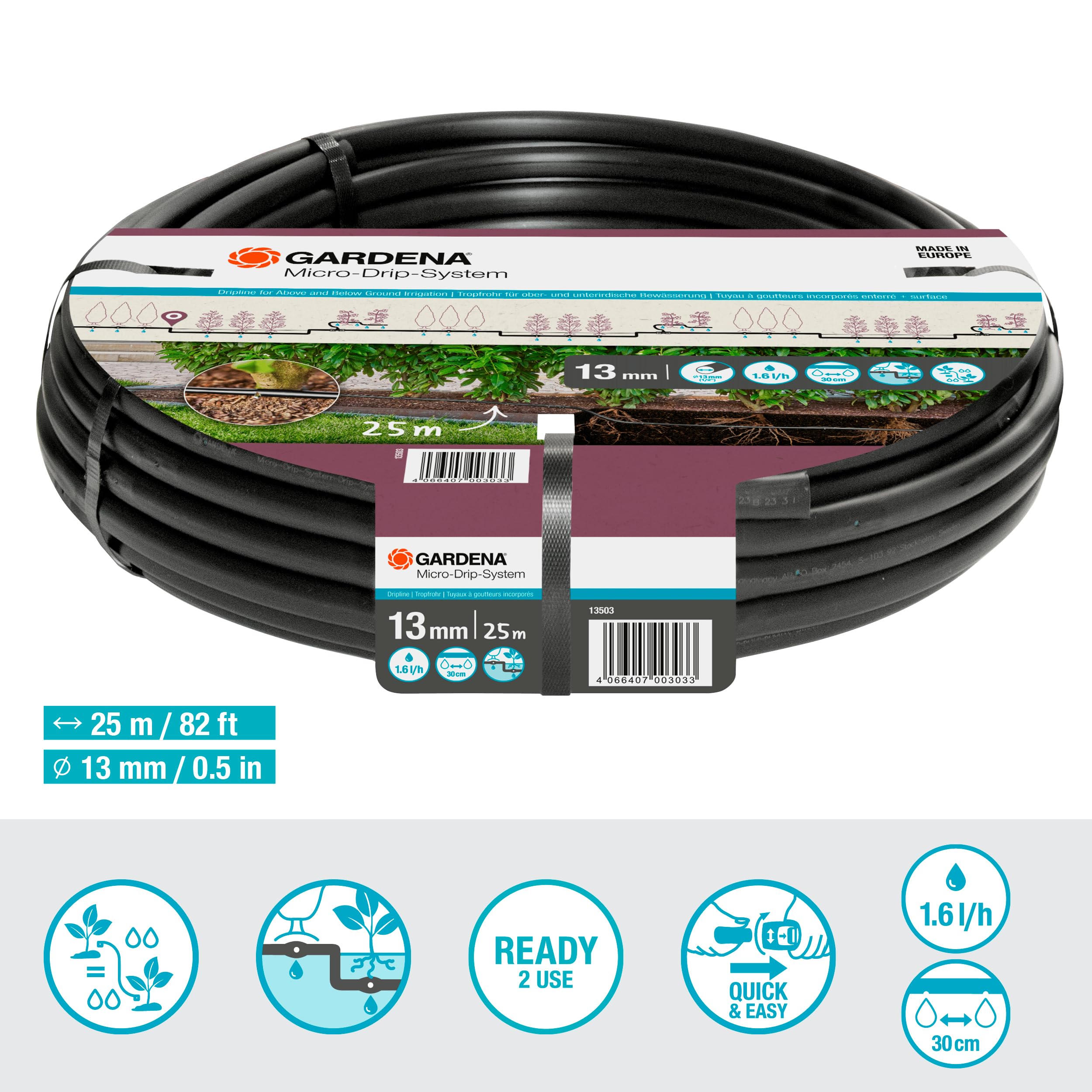 Gardena Micro-Drip-System Irrigation Line 1.6 l/h | 25m Drip Pipe