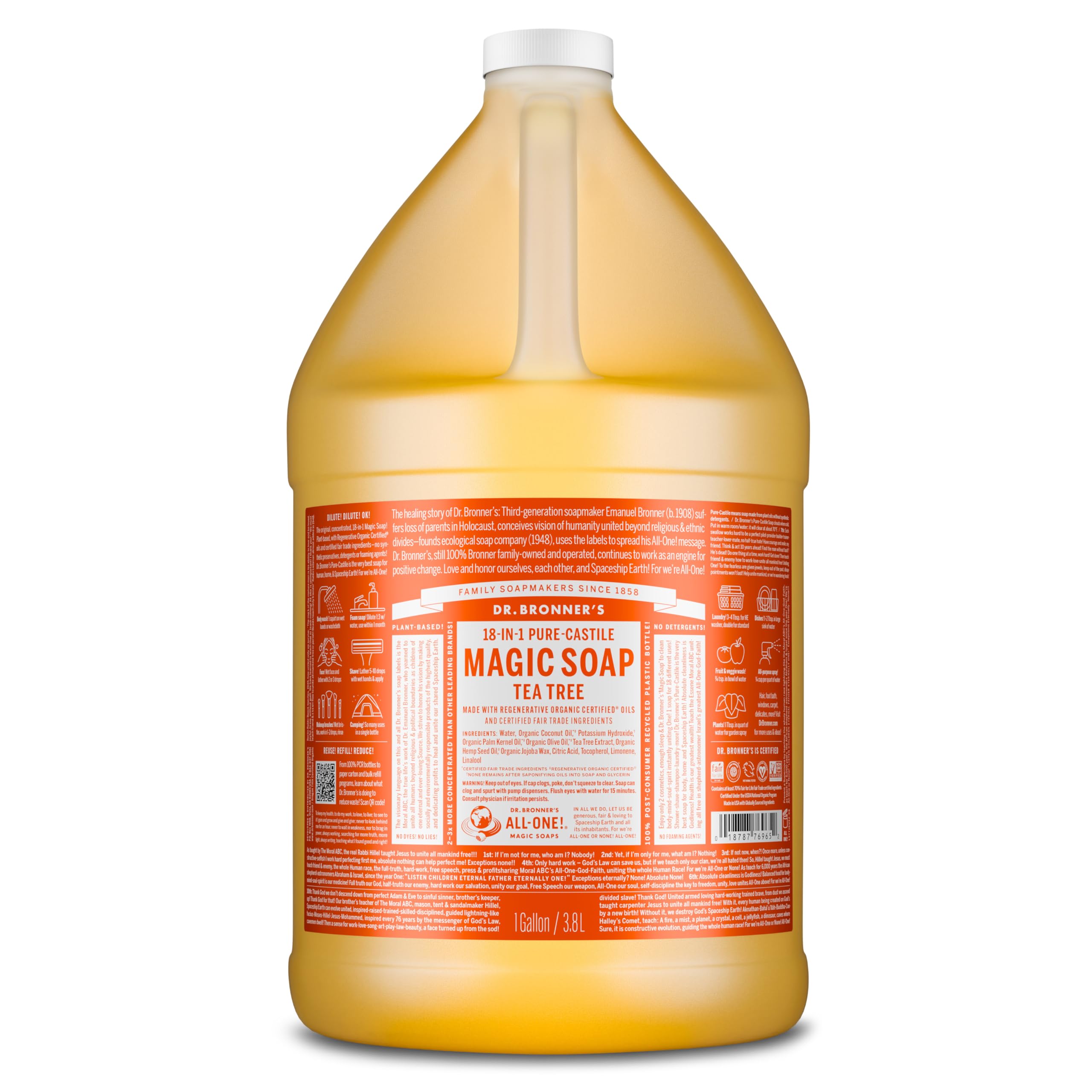 Dr. Bronner's Tea Tree Pure-Castile Liquid Soap - Organic Bulk 3.79L