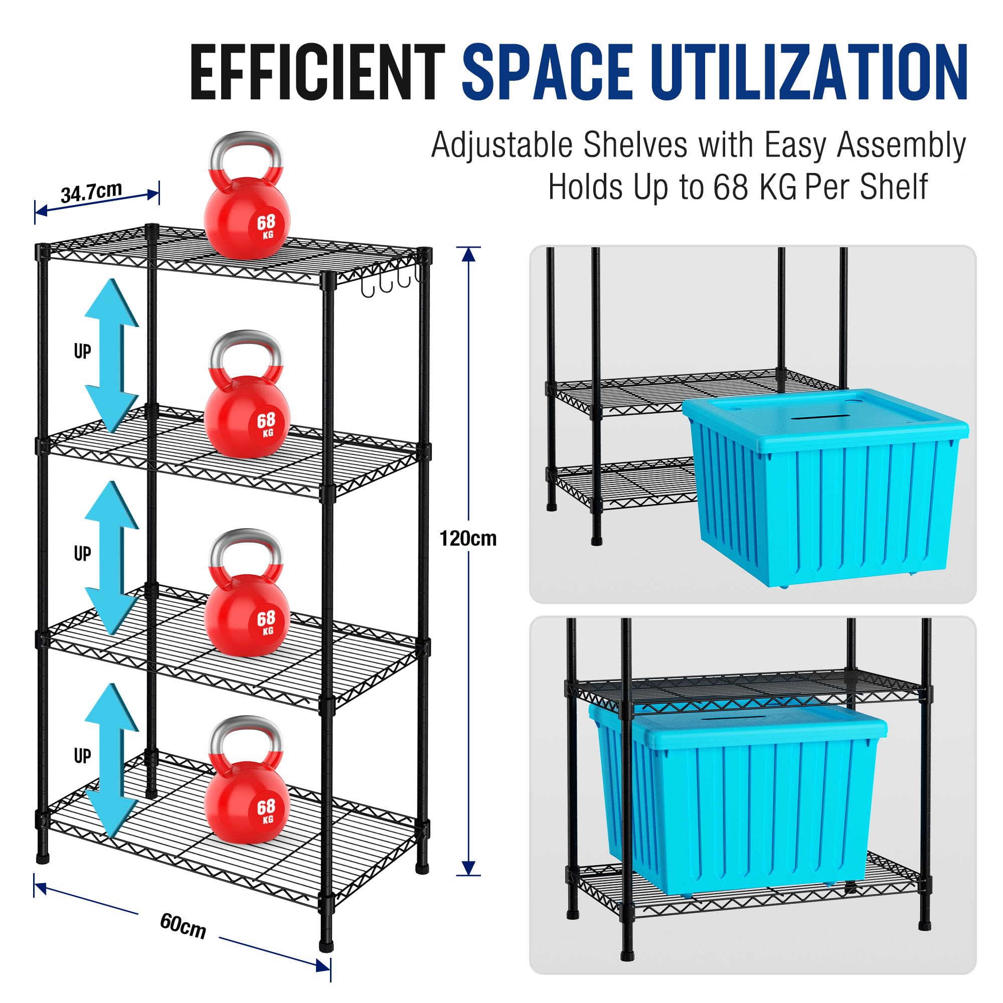 WORKPRO 4-Tier Metal Shelving Unit - Adjustable Heavy-Duty Storage Rack