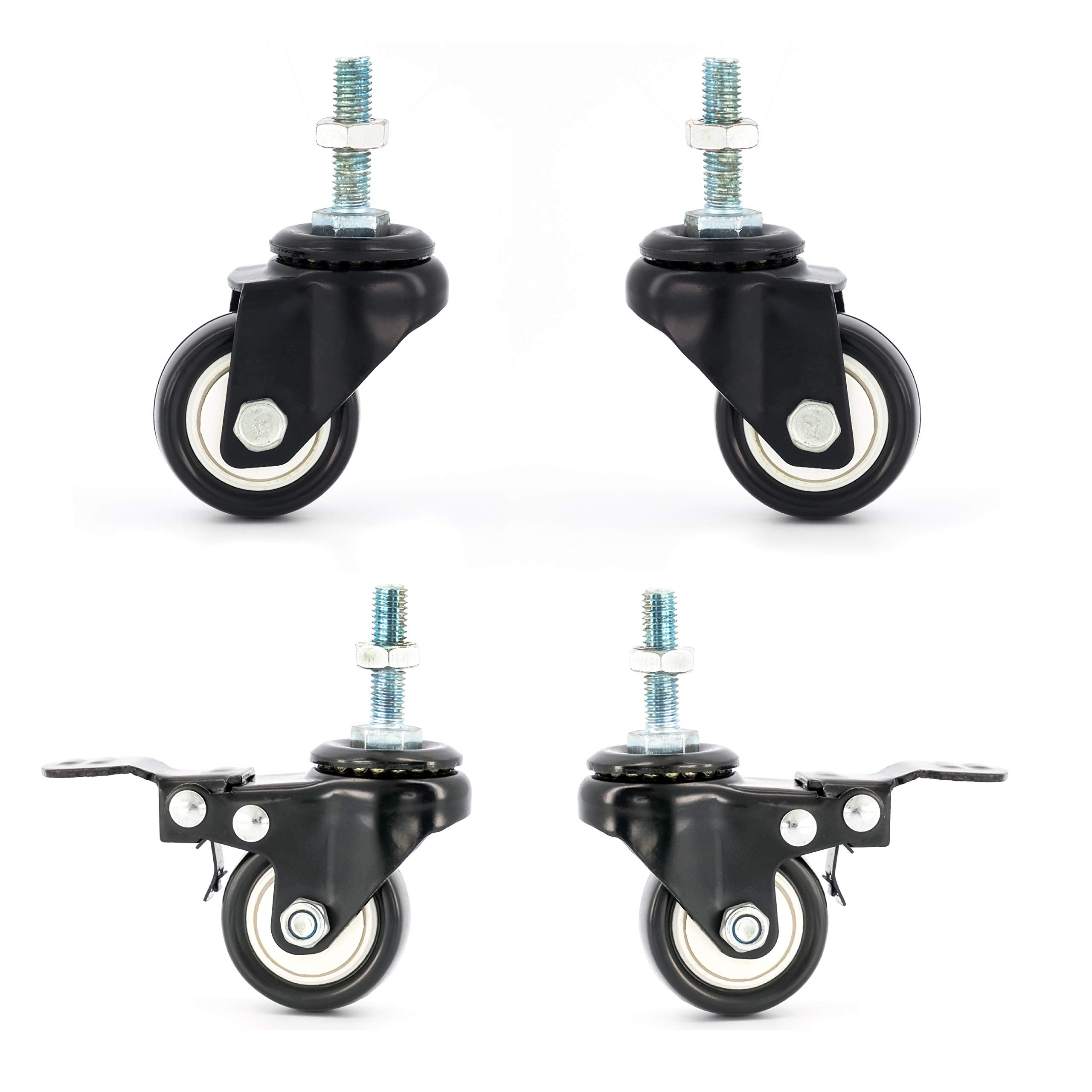 40mm Heavy Duty Castor Wheels | M8 Threaded Swivel Brakes