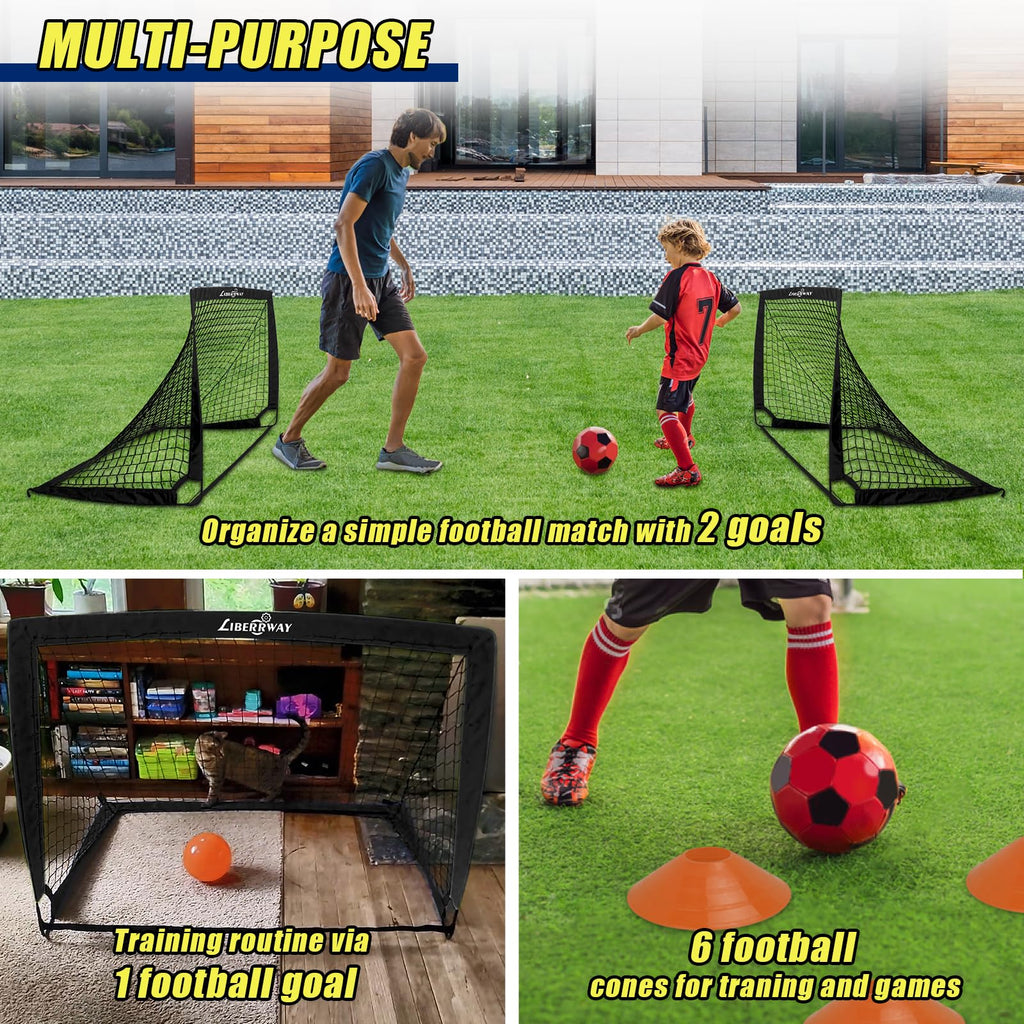 LIBERRWAY 4'x3' Foldable Football Goals for Kids - Set of 2 Portable Nets