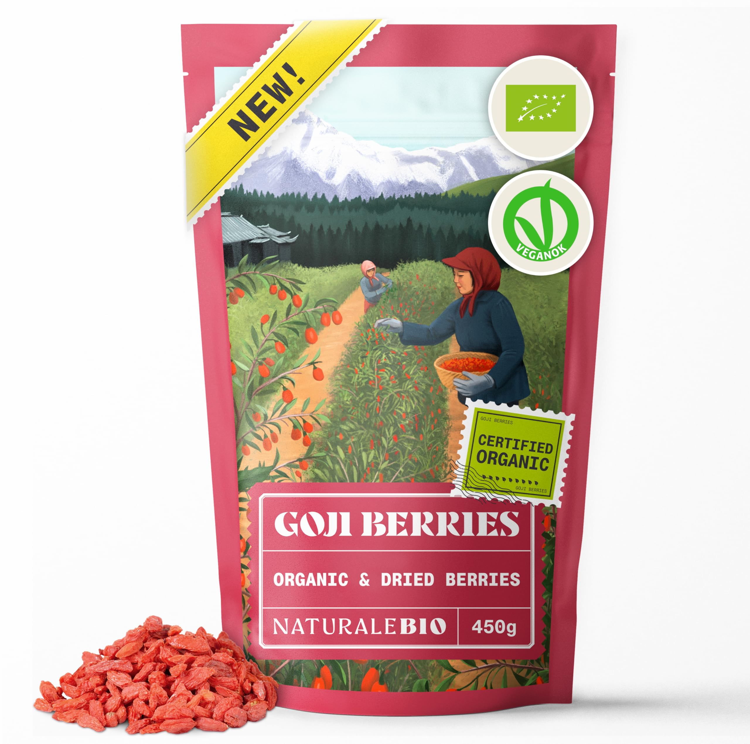 NaturaleBio Organic Goji Berries – 450g Dried Fruit Superfood Snack