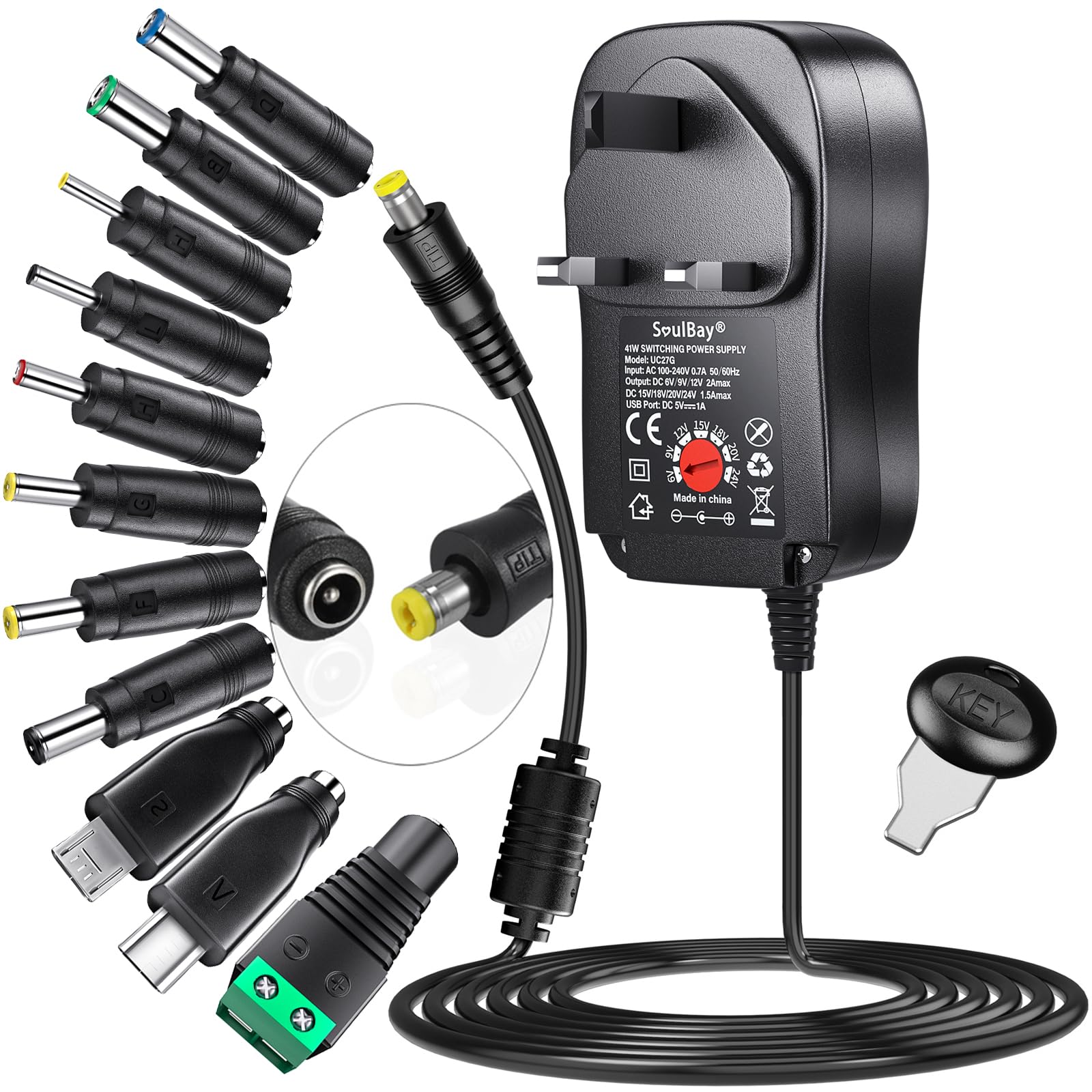 SoulBay 41W Universal AC/DC Adapter Power Supply with 11 DC Tips
