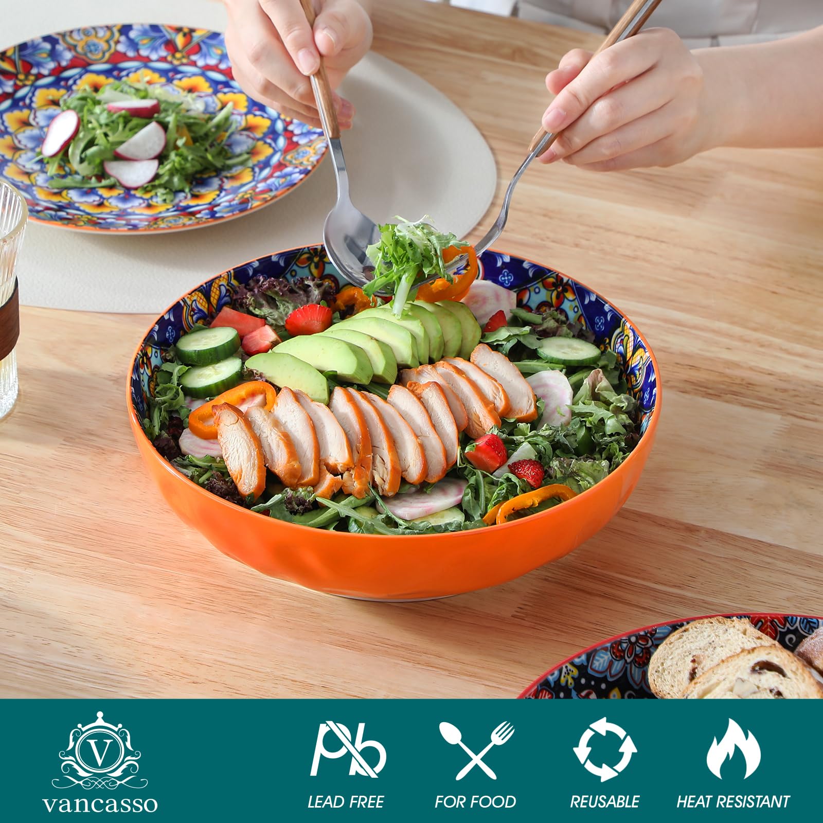 vancasso SIMI 78 oz Large Porcelain Salad Bowls – Set of 2 Serving Bowls